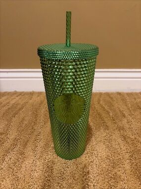 Starbucks Metallic Green Venti Studded Cold Cup 24oz Tumbler with Straw